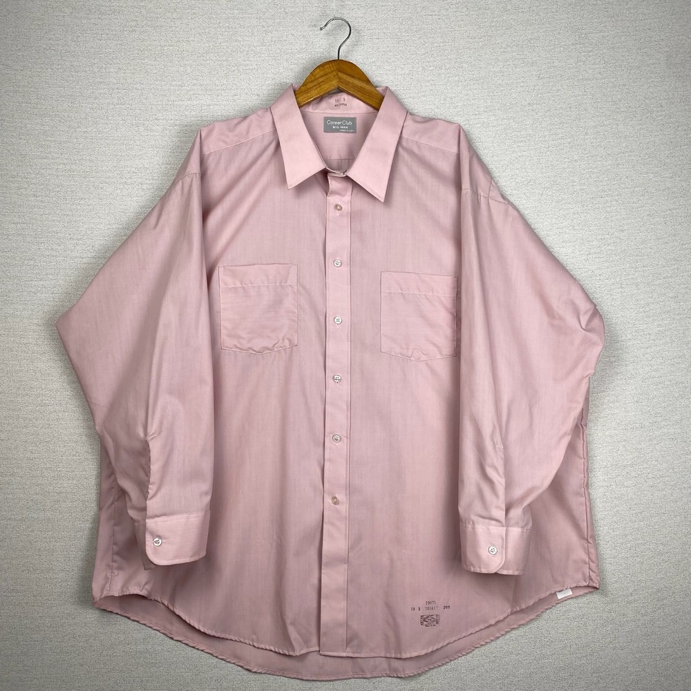 Vtg Career Club Button Up Mens 2XL Pink Long Sleeve USA‎ Union Made No Taper
